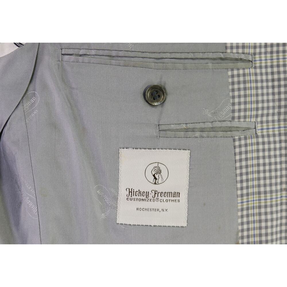 Hickey Freeman Gray Cream Gingham Check Lime Green Wool Sportcoat Blazer 40S - Picture 9 of 12